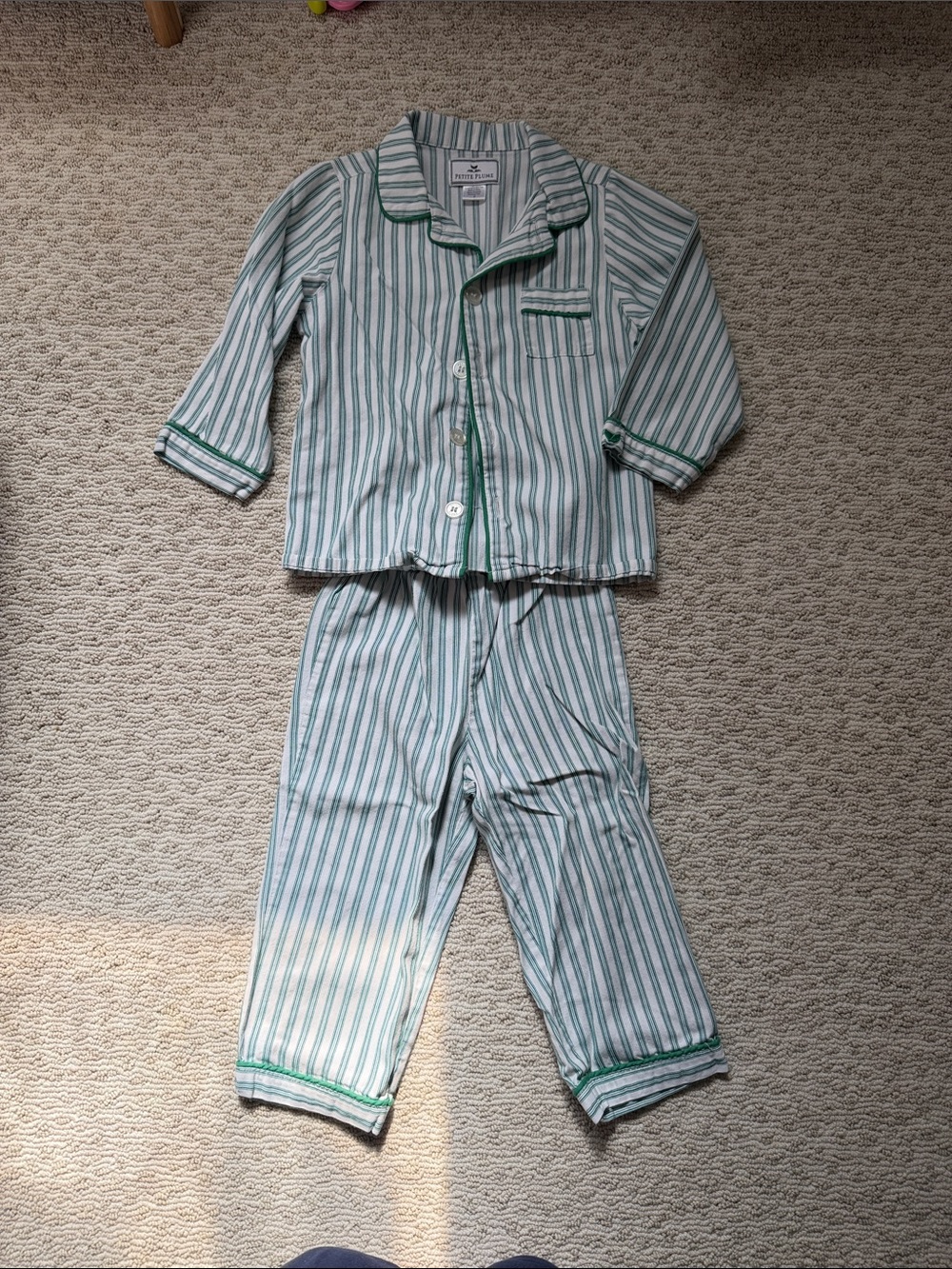 Petite Plume Classic Green Stripe Kids Pajama Set